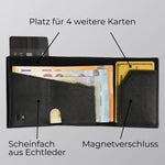 Charger l'image dans la galerie, 52497381556490;Scheinfach aus Echtleder;Unser Cardholder verfügt über ein elegantes Echtleder-Scheinfach und bietet Platz für bis zu vier zusätzliche Karten neben den sieben im Aluminium-Case.
